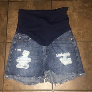 Pink Blush Denim Maternity Shorts